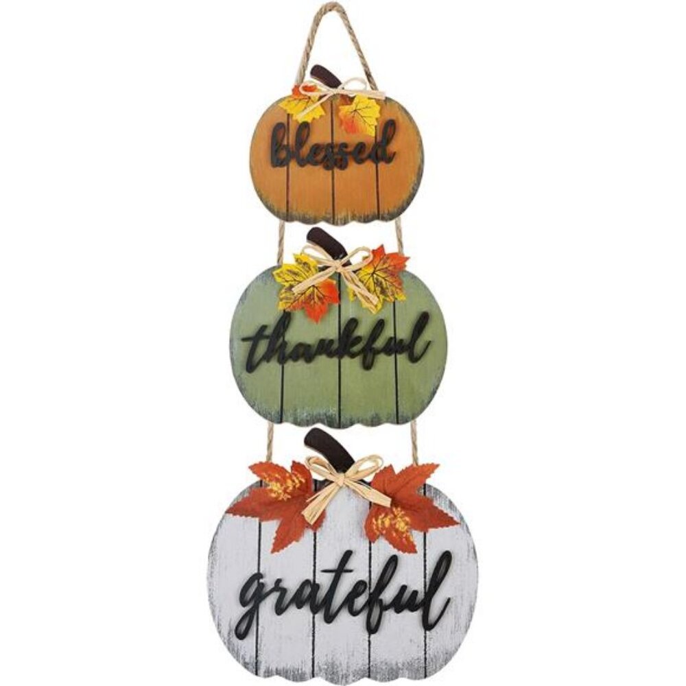 Fall Decorations for Home Blessed Grateful Thankful Door Sign Fall Decor